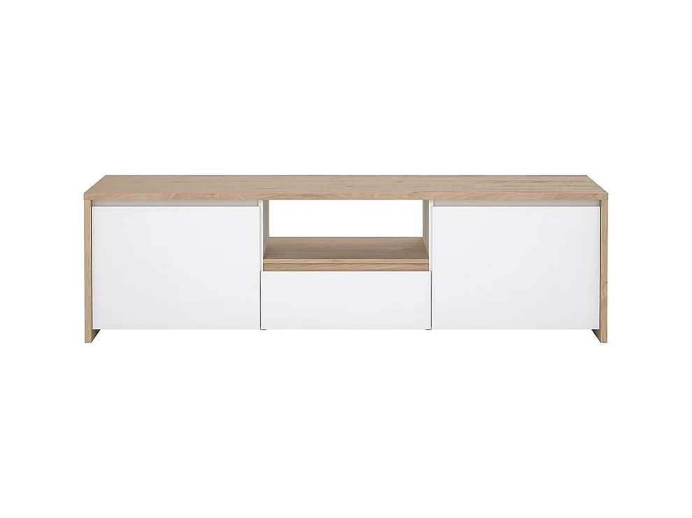 Next TV Tisch 2 Türen, 1 Schublade, 1 Ablage Eichen-Dekor, weiß hochglanz.