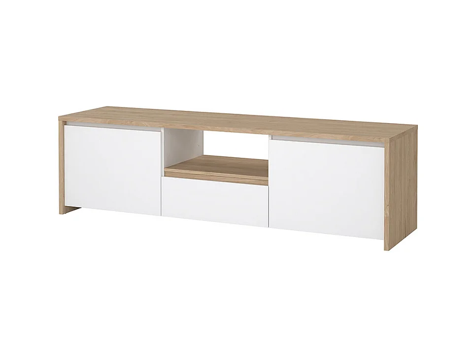 Next TV Tisch 2 Türen, 1 Schublade, 1 Ablage Eichen-Dekor, weiß hochglanz.