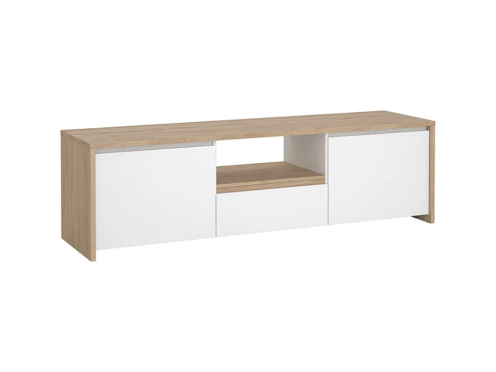 Next TV Tisch 2 Türen, 1 Schublade, 1 Ablage Eichen-Dekor, weiß hochglanz.