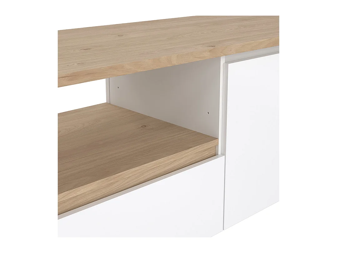 Next TV Tisch 2 Türen, 1 Schublade, 1 Ablage Eichen-Dekor, weiß hochglanz.