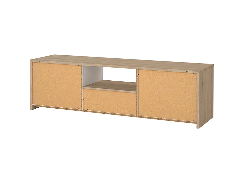 Next TV Tisch 2 Türen, 1 Schublade, 1 Ablage Eichen-Dekor, weiß hochglanz.