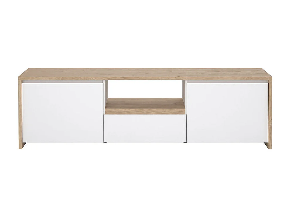 Next TV Tisch 2 Türen, 1 Schublade, 1 Ablage Eichen-Dekor, weiß hochglanz.