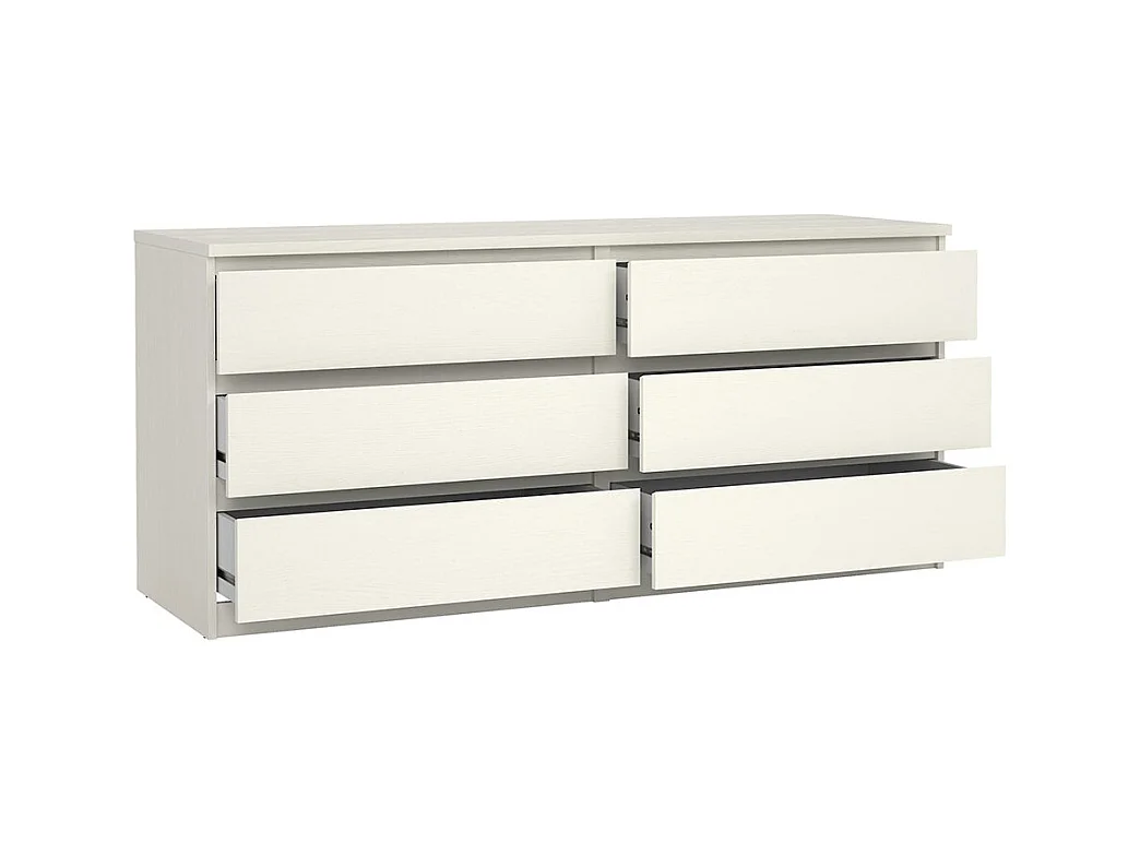 Noulan Kommode 6 Schubladen, weißes Esche Dekor.