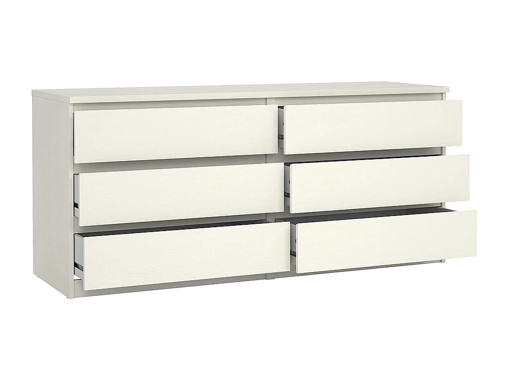 Noulan Kommode 6 Schubladen, weißes Esche Dekor.