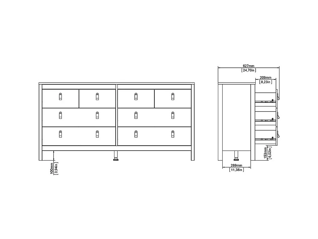 Madrid Kommode 8 Schubladen Eichen-Dekor.