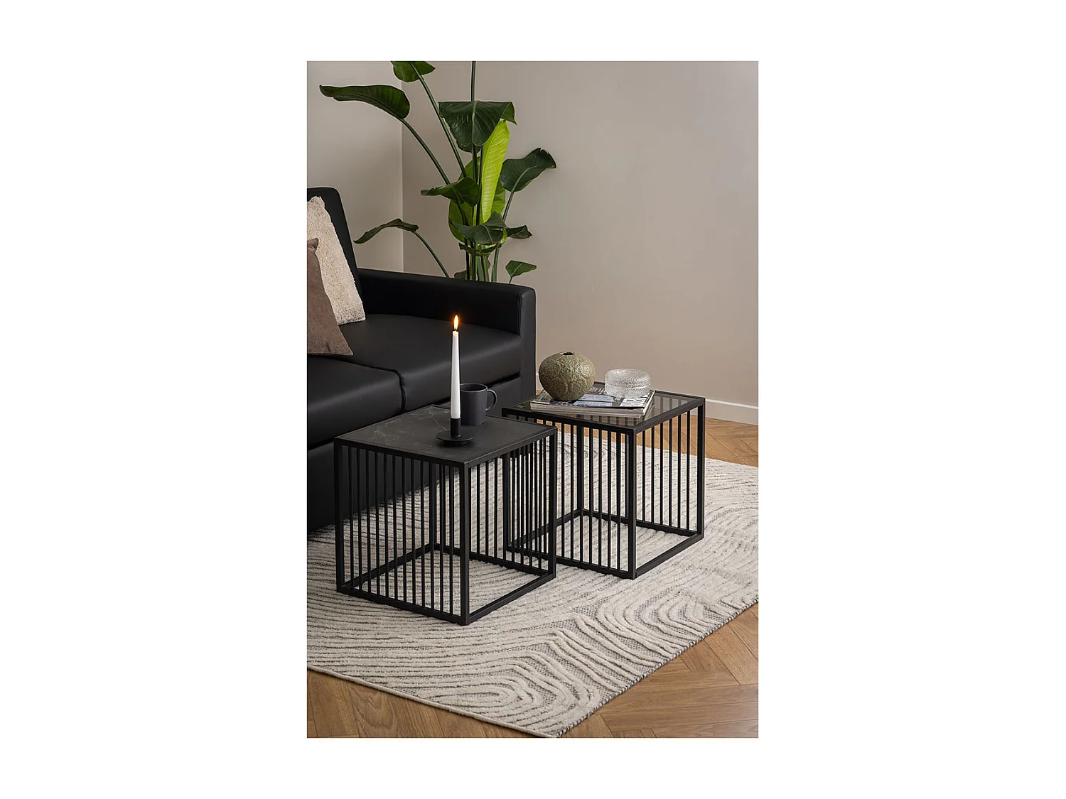 Strington table basse table d'appoint marbre décor noir.