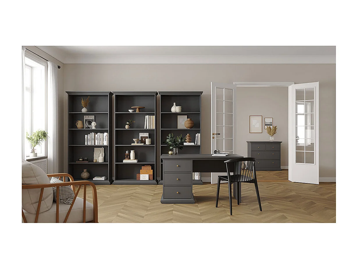 Venedig bureau 3 tiroirs gris mat.