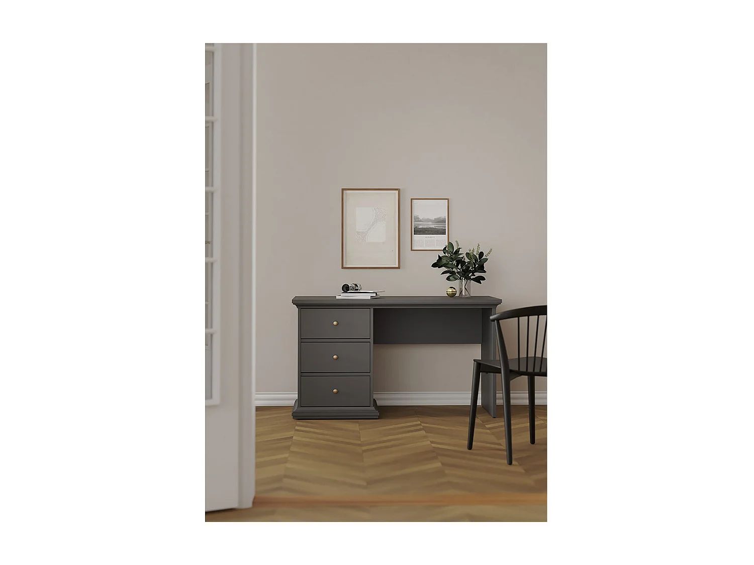 Venedig bureau 3 tiroirs gris mat.