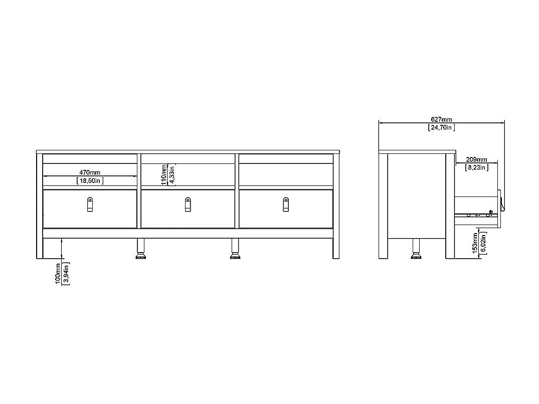 Madrid TV Tisch 3 Schubladen Eichen-Dekor.