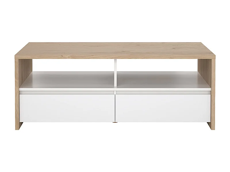 Next Couchtisch 2 Schubladen, 2 Ablagen Eichen-Dekor, weiß hochglanz.