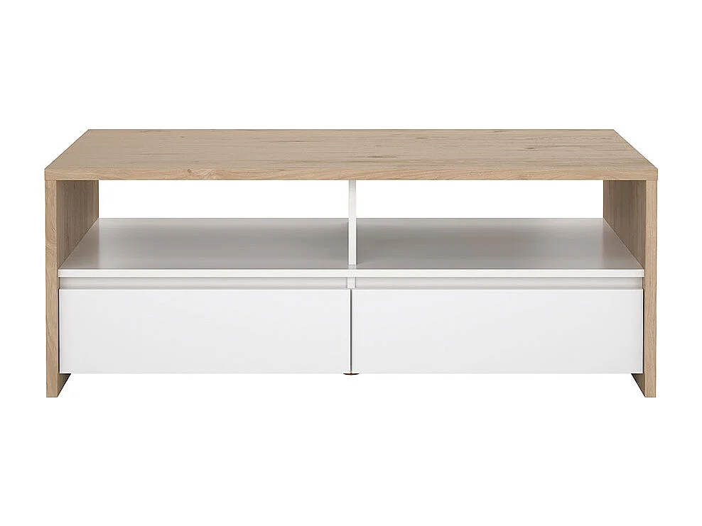 Next Couchtisch 2 Schubladen, 2 Ablagen Eichen-Dekor, weiß hochglanz.
