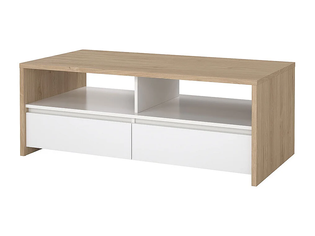 Next Couchtisch 2 Schubladen, 2 Ablagen Eichen-Dekor, weiß hochglanz.