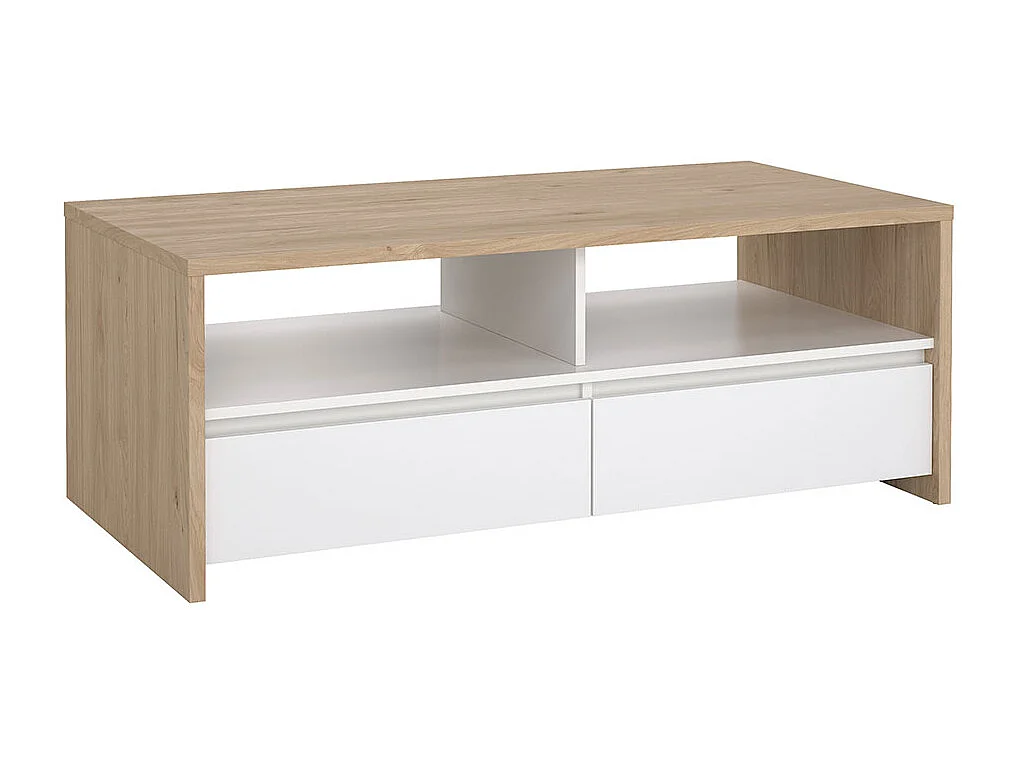 Next Couchtisch 2 Schubladen, 2 Ablagen Eichen-Dekor, weiß hochglanz.