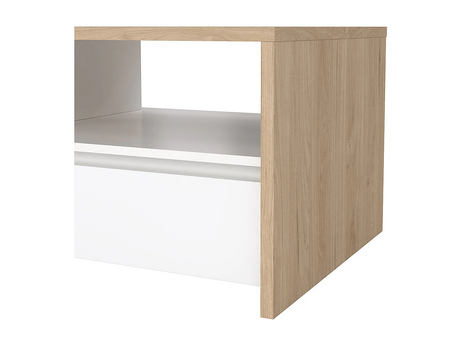 Next Couchtisch 2 Schubladen, 2 Ablagen Eichen-Dekor, weiß hochglanz.