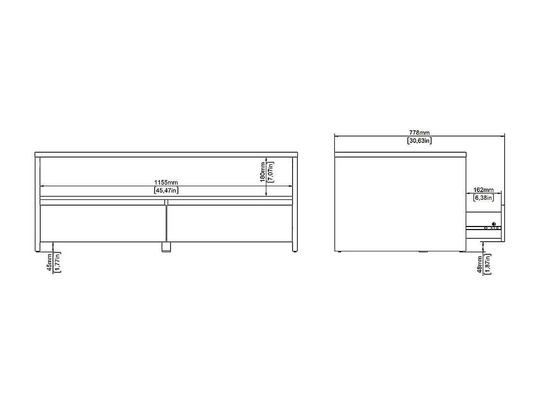 Next Couchtisch 2 Schubladen, 2 Ablagen Eichen-Dekor, weiß hochglanz.