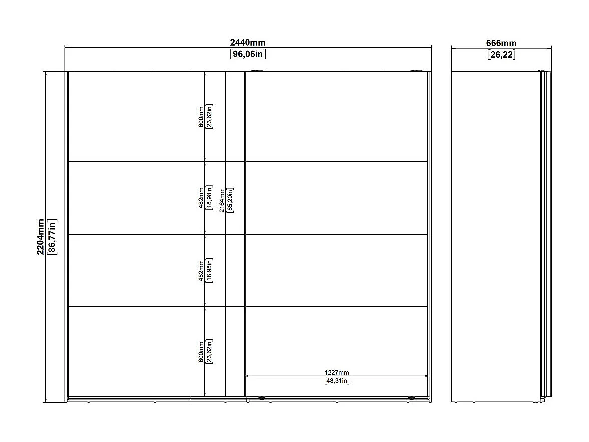 Catania Kleiderschrank 221x244x67cm, 2 Schiebetüren weiß.