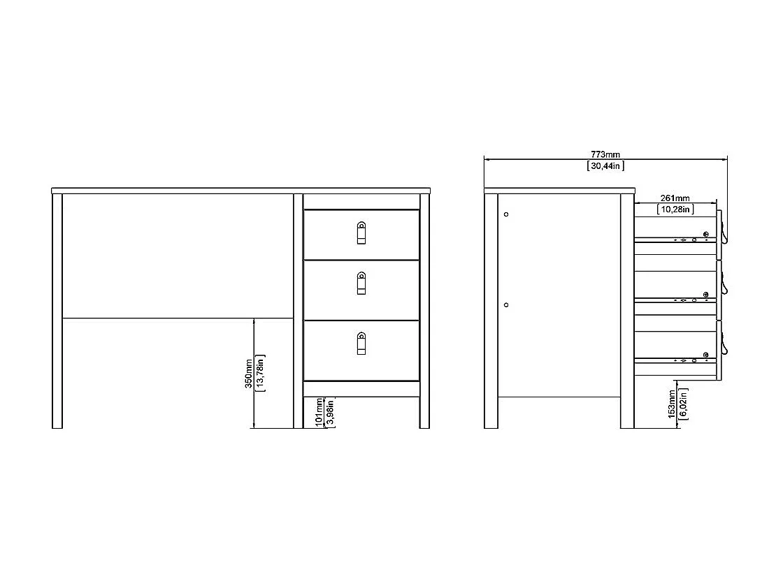 Madrid Schreibtisch 3 Schubladen Eichen-Dekor.