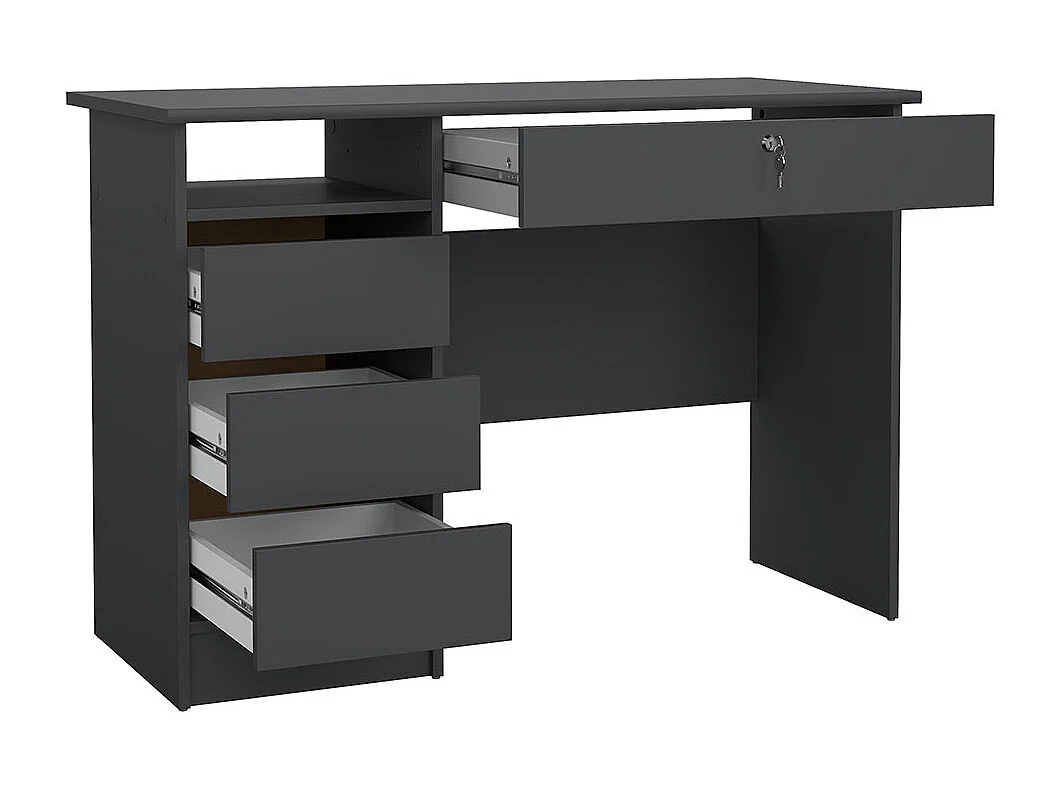 FunctionPlus Schreibtisch 1 Ablage, 4 Schubladen matte grau.