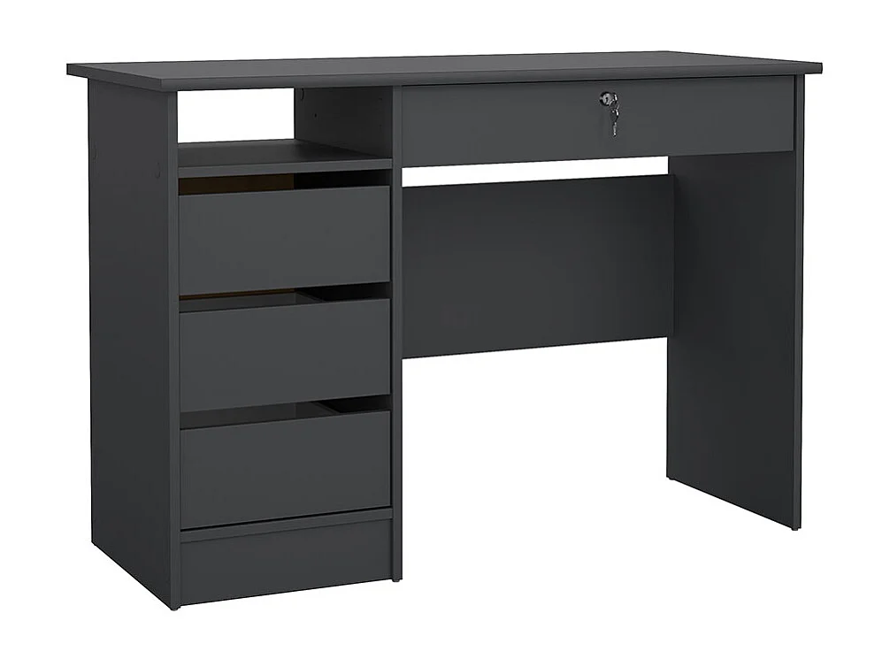 FunctionPlus Schreibtisch 1 Ablage, 4 Schubladen matte grau.