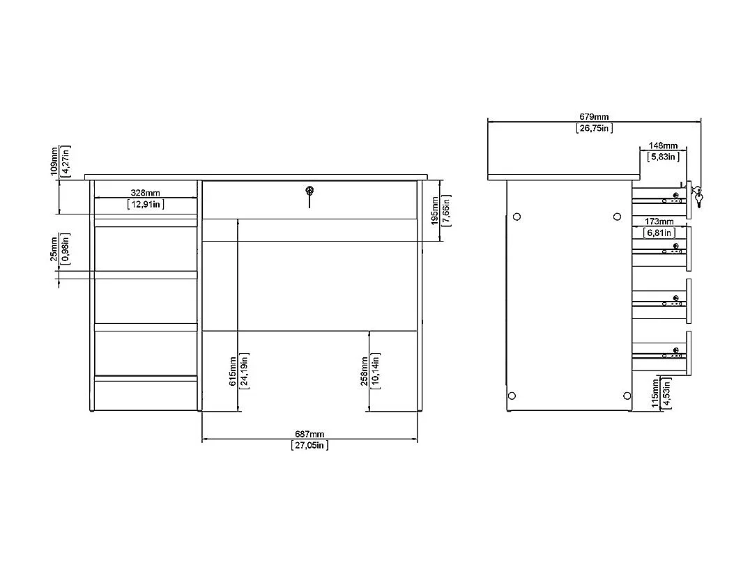 FunctionPlus Schreibtisch 1 Ablage, 4 Schubladen matte grau.