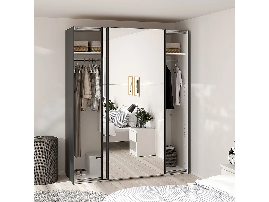 Como armoire coulissante 2 portes avec miroir 180x220cm gris mat.