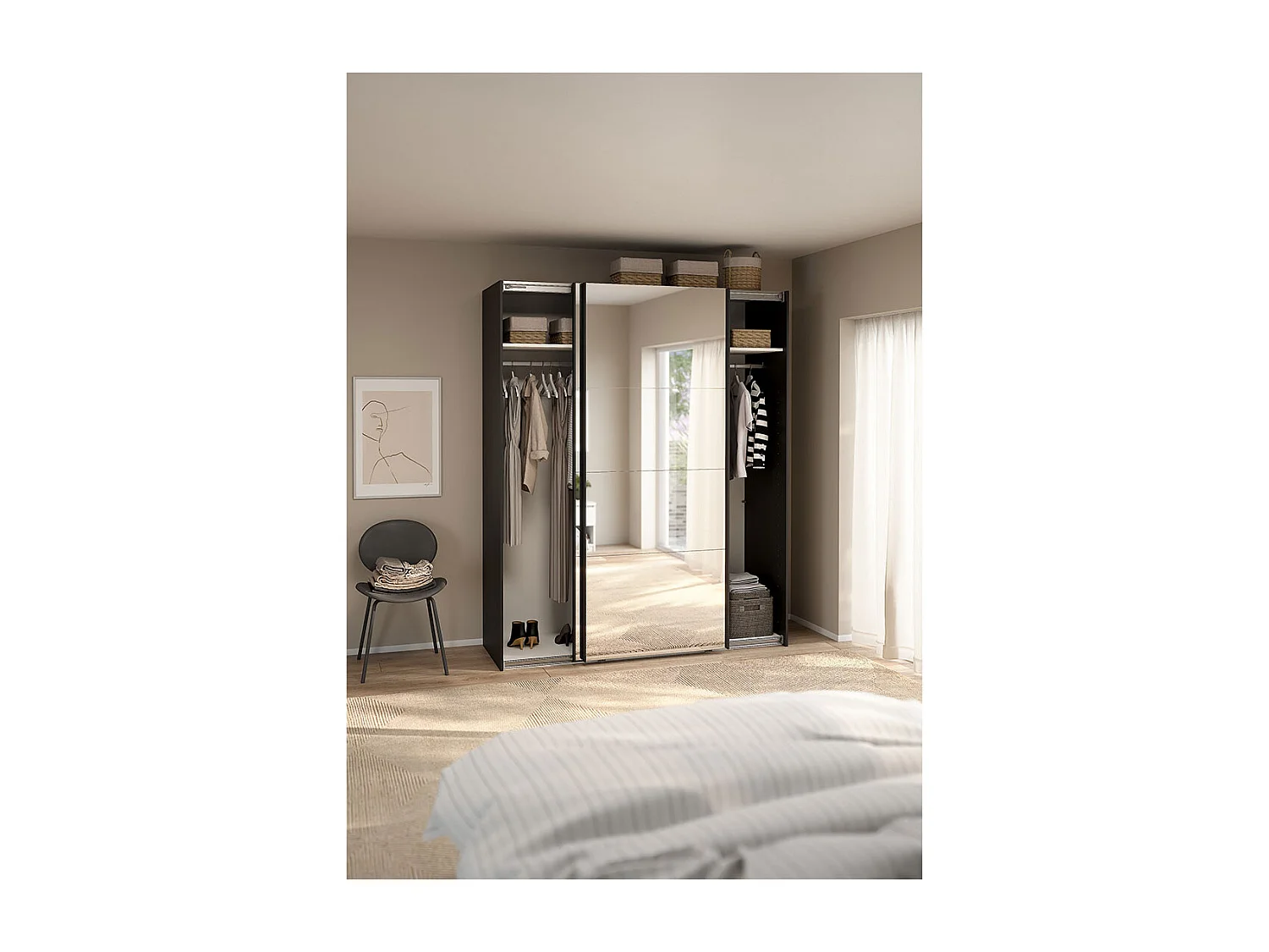 Catania armoire coulissante 2 portes avec miroir 180x220cm noir mat.