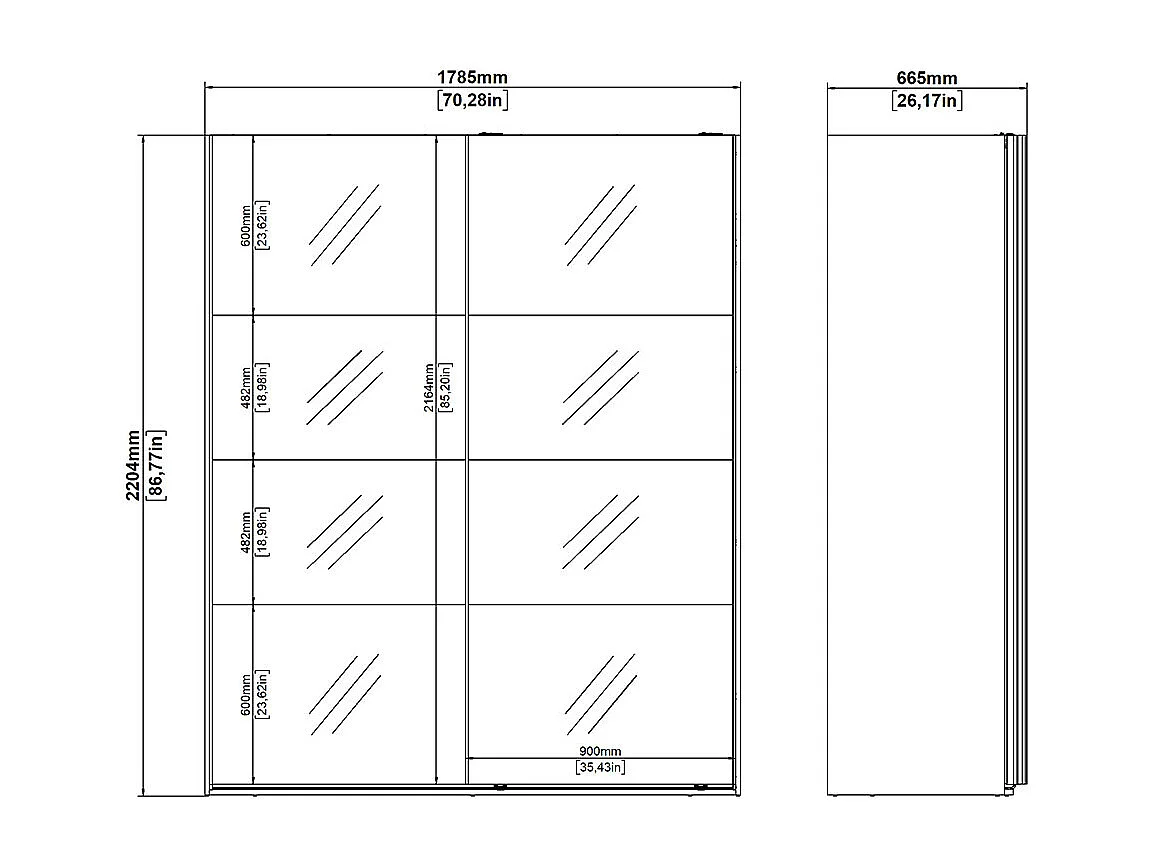 Catania armoire coulissante 2 portes avec miroir 180x220cm noir mat.