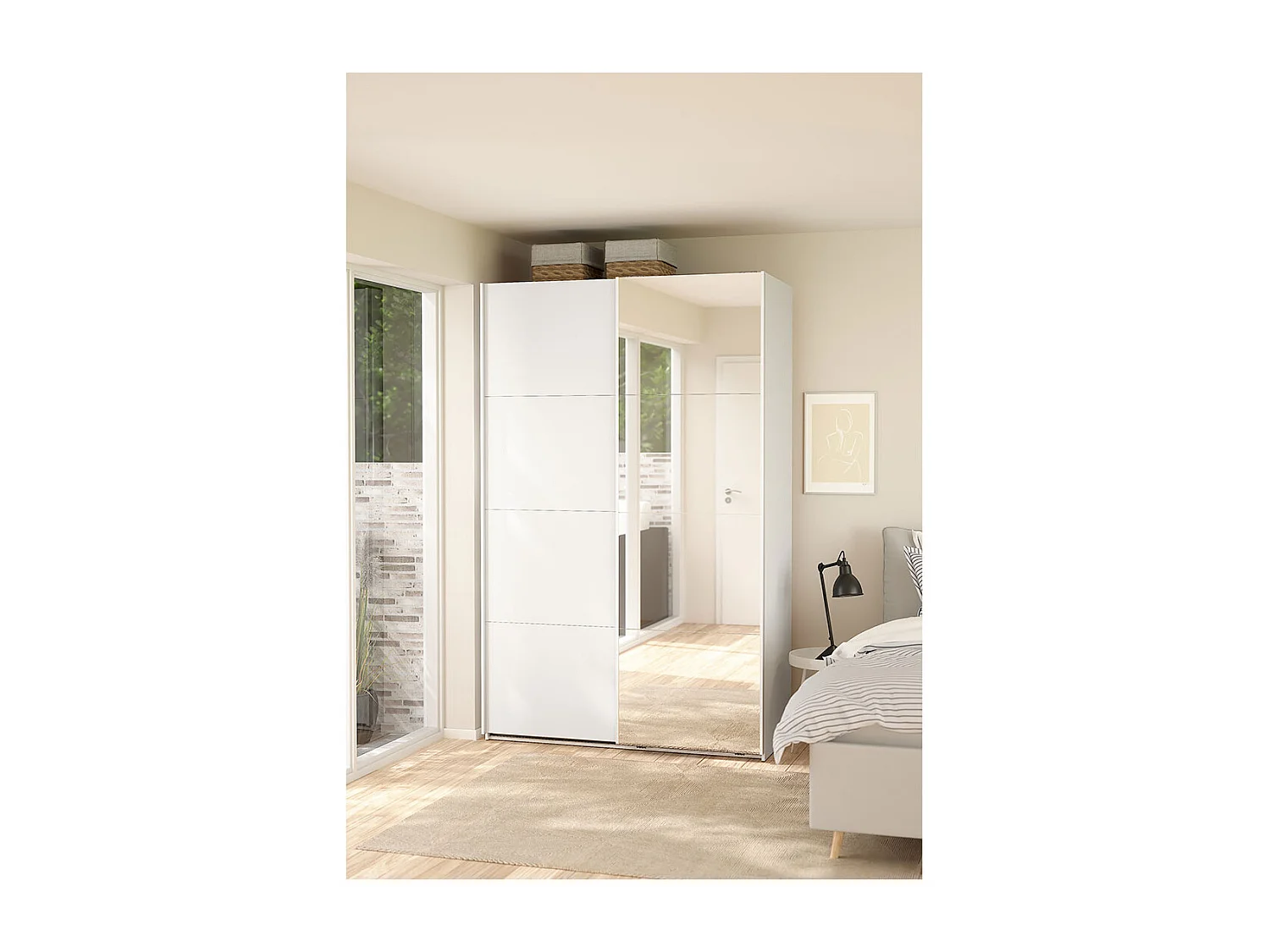 Bergamo schuifdeurkast 2 deuren 140x220cm wit.