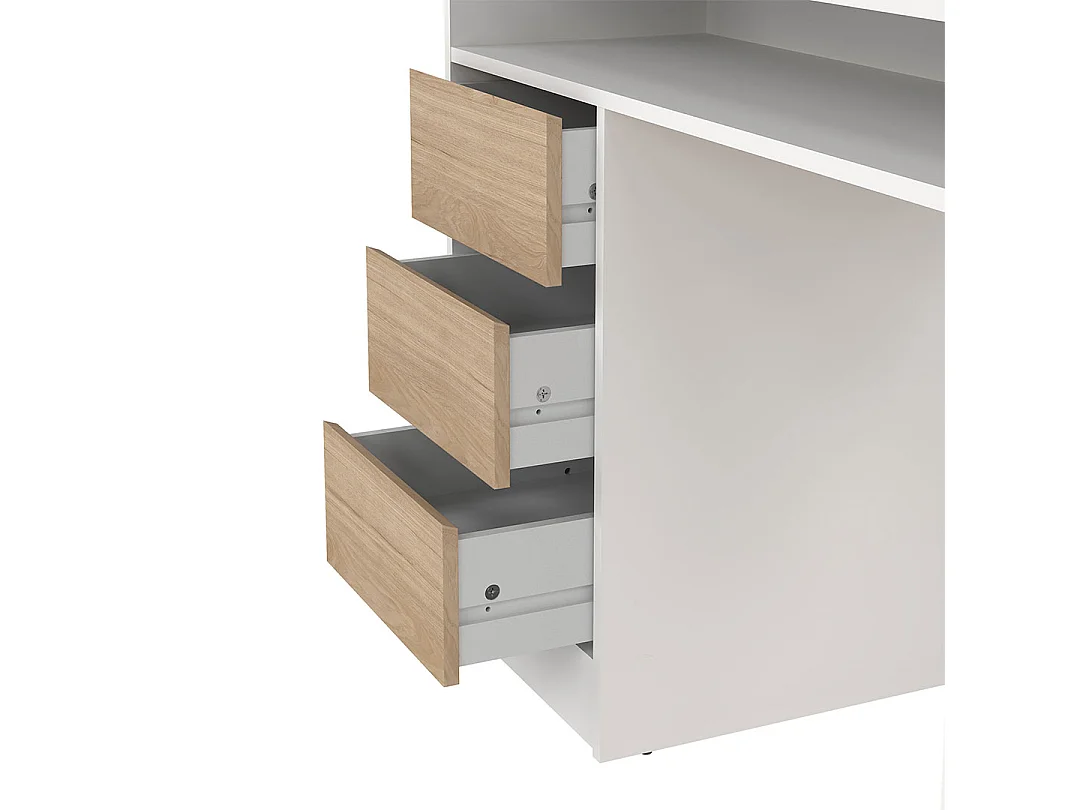 FunctionPlus Schreibtisch 1 Ablage, 1 Tür, 3 Schubladen weiß, Eichen-Dekor.