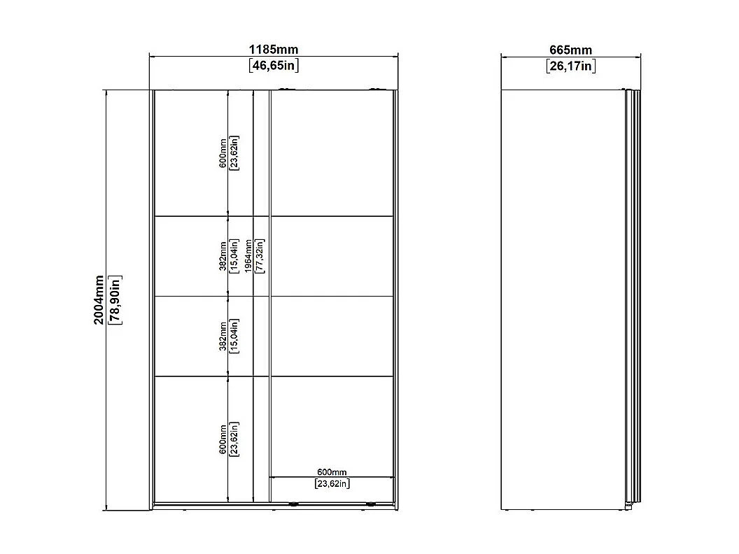 Catania Kleiderschrank 201x119x65cm, 2 Schiebetüren matt schwarz.