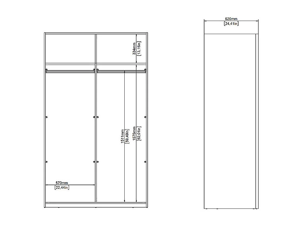 Catania Kleiderschrank 201x119x65cm, 2 Schiebetüren matt schwarz.