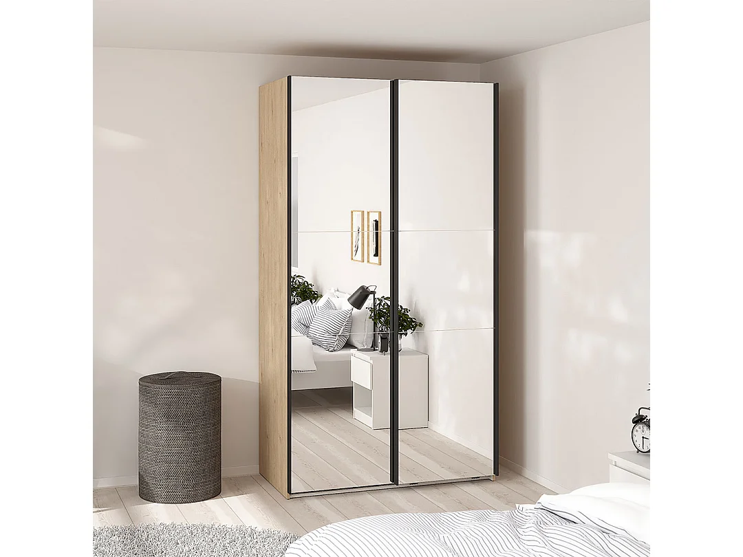 Como armoire coulissante 2 portes avec miroir 120x220cm chêne décor.