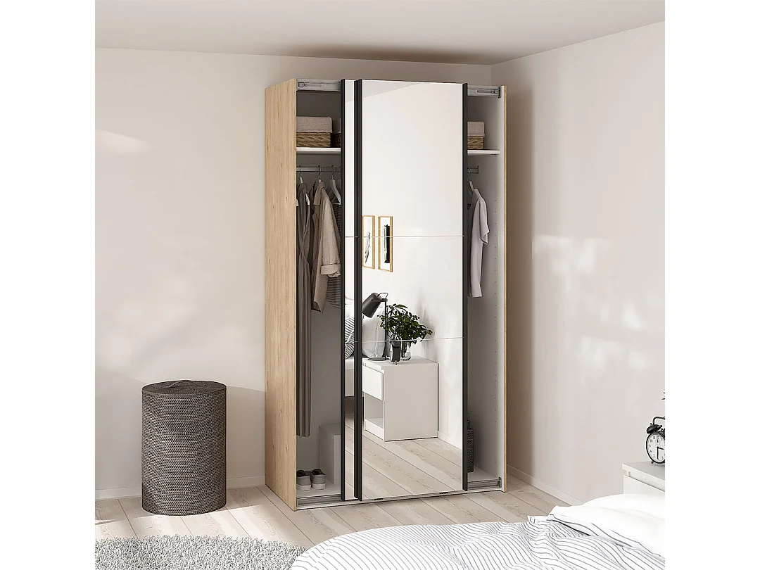 Como armoire coulissante 2 portes avec miroir 120x220cm chêne décor.
