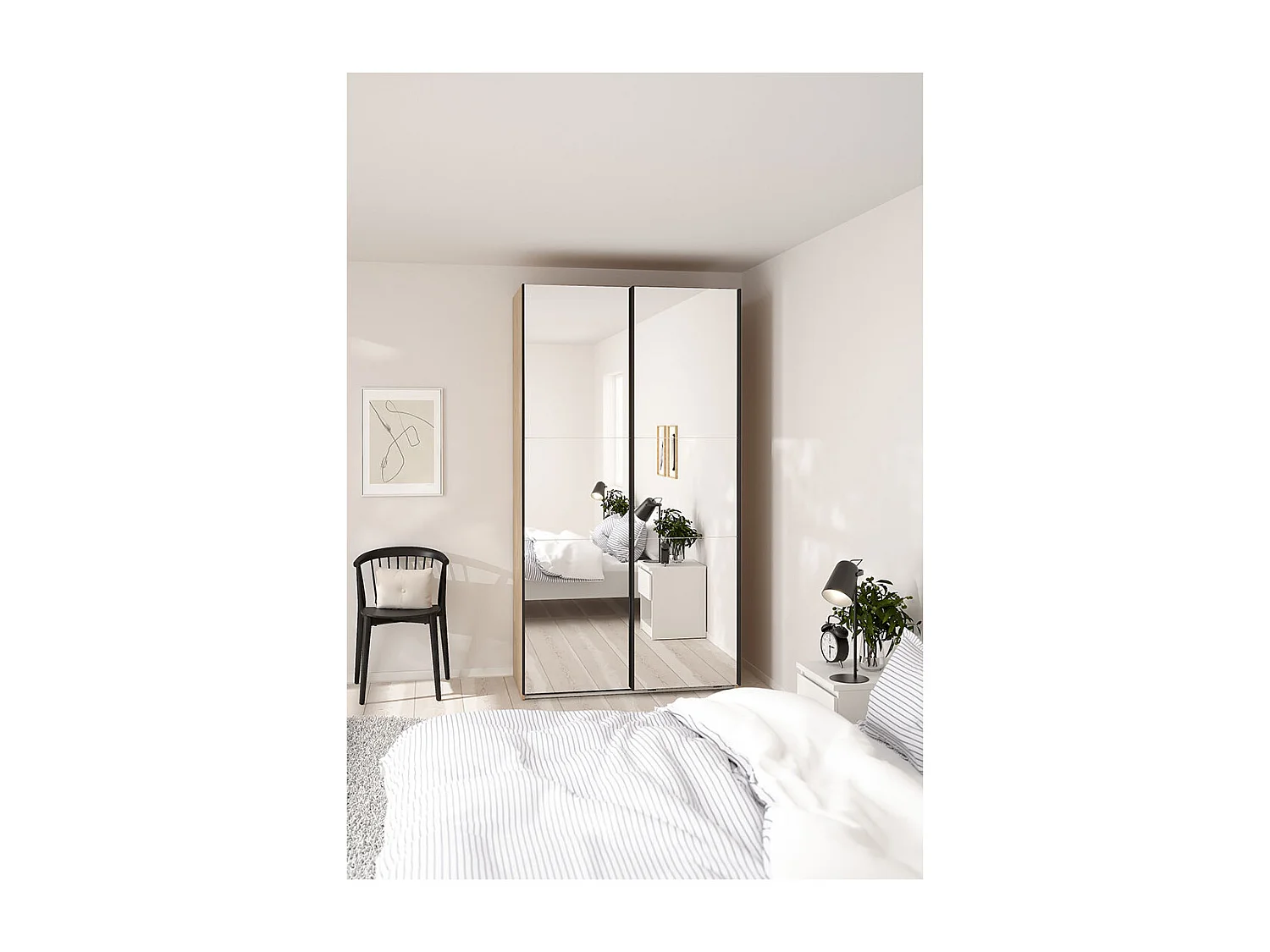 Como armoire coulissante 2 portes avec miroir 120x220cm chêne décor.