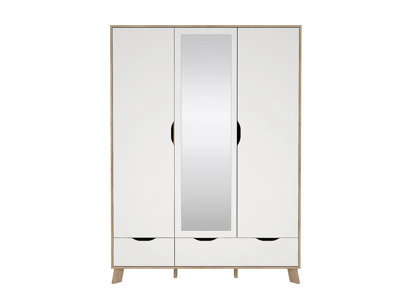 Ikast Kleiderschrank 201x148x58cm, 2 Türen, 1 Spiegeltür, 2 Schubladen Eichen-Dekor, weiß.