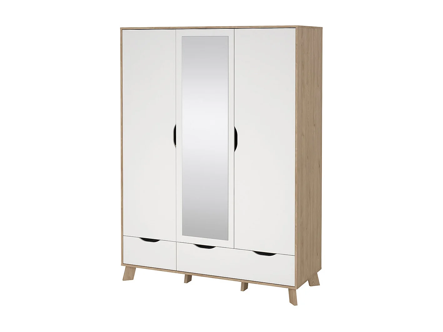 Ikast Kleiderschrank 201x148x58cm, 2 Türen, 1 Spiegeltür, 2 Schubladen Eichen-Dekor, weiß.