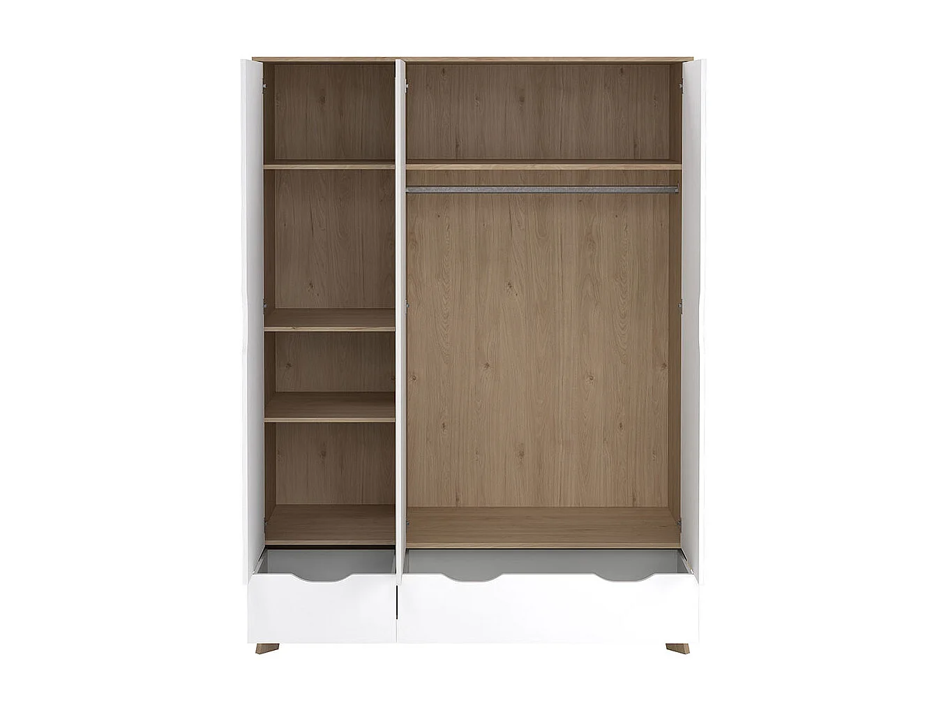 Ikast Kleiderschrank 201x148x58cm, 2 Türen, 1 Spiegeltür, 2 Schubladen Eichen-Dekor, weiß.