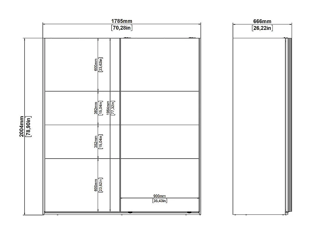 Catania Kleiderschrank 201x179x67cm, 2 Schiebetüren weiß.