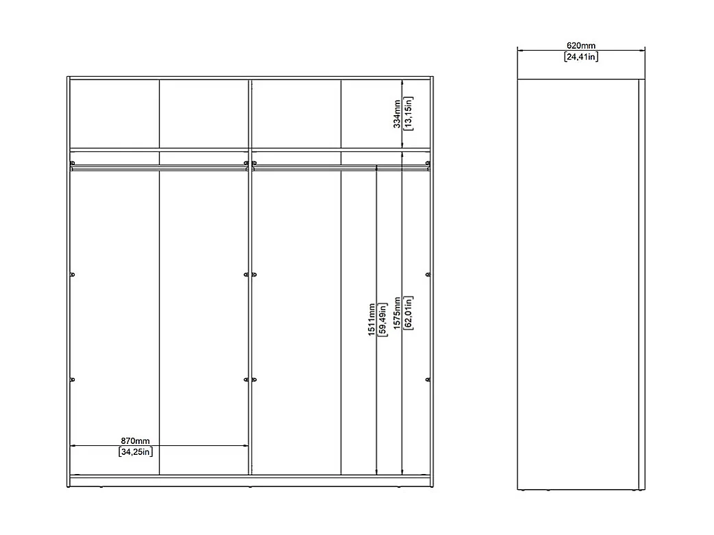 Catania Kleiderschrank 201x179x67cm, 2 Schiebetüren weiß.