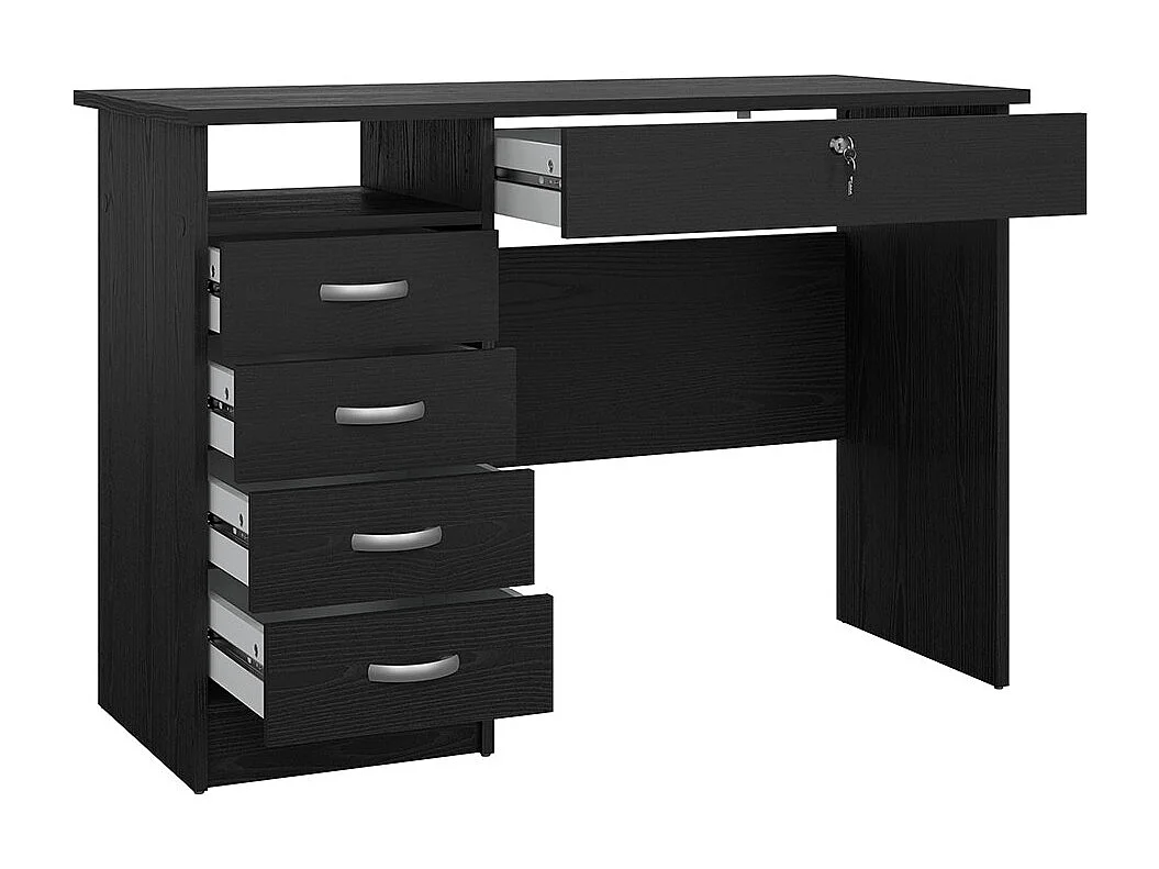 FunctionPlus Schreibtisch 5 Schubladen, 1 Ablage schwarze Asche-Dekor.