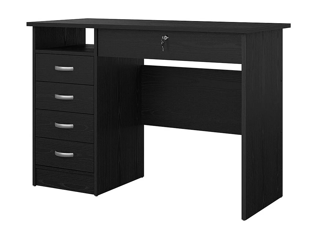 FunctionPlus Schreibtisch 5 Schubladen, 1 Ablage schwarze Asche-Dekor.