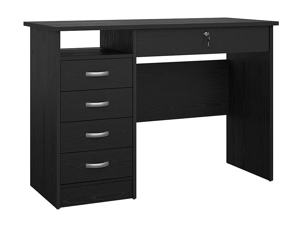 FunctionPlus Schreibtisch 5 Schubladen, 1 Ablage schwarze Asche-Dekor.