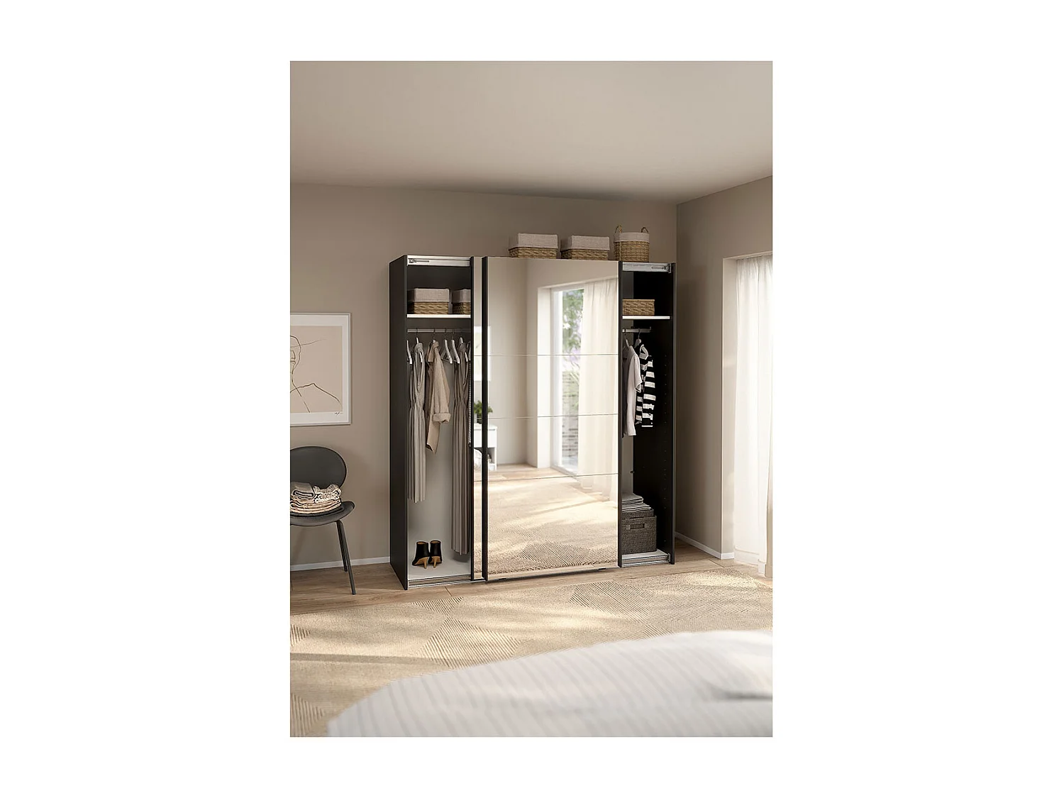 Catania armoire coulissante 2 portes avec miroir 180x200cm noir mat.