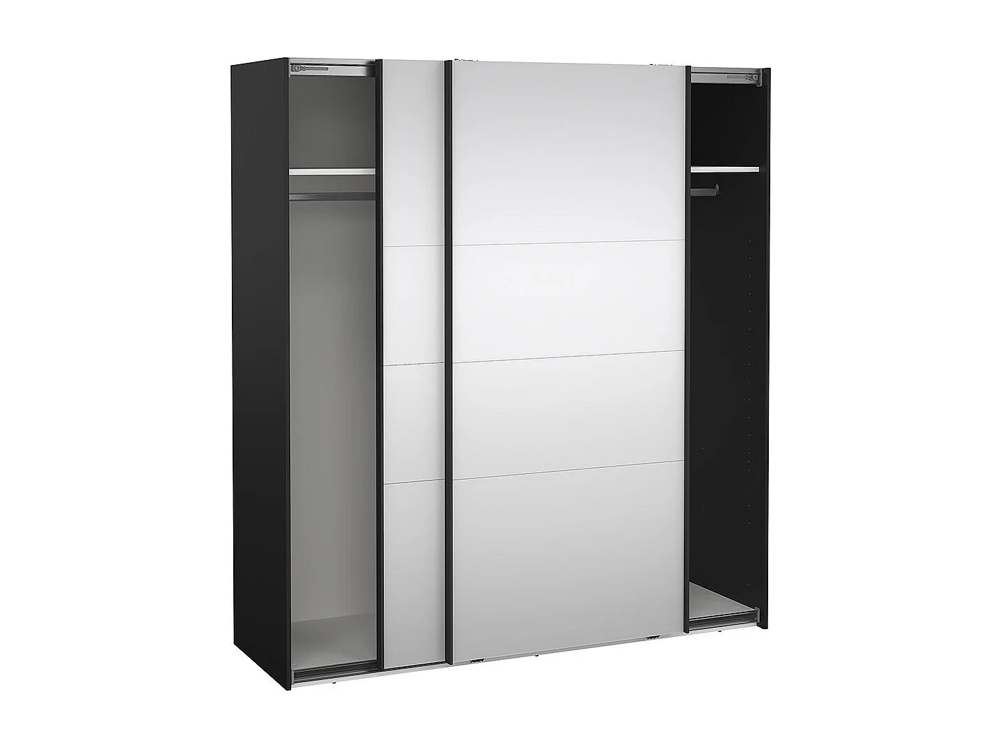 Catania Schiebetürenschrank 2 Türen mit Spiegel 180x200cm matt schwarz.