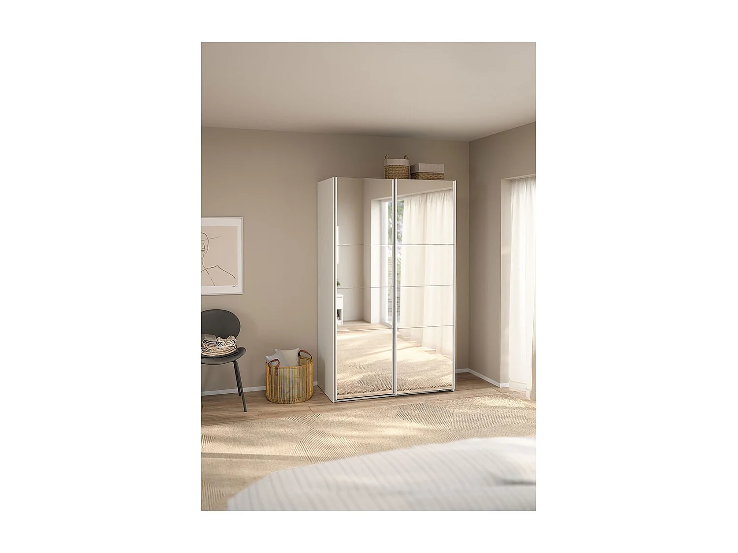 Catania schuifdeurkast 2 deuren met spiegel 120x200cm wit.