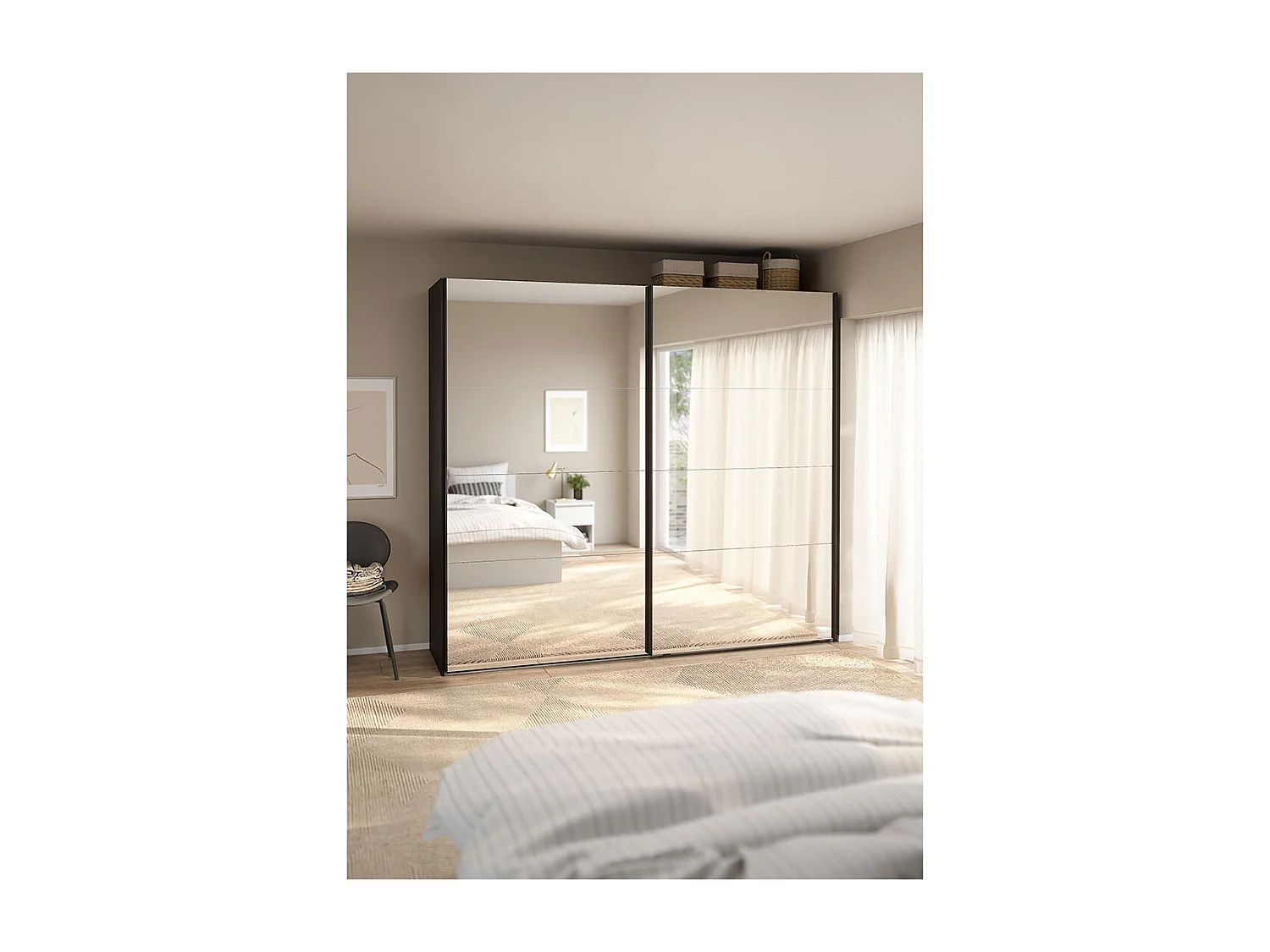 Catania armoire coulissante 2 portes avec miroir 245x220cm noir mat.