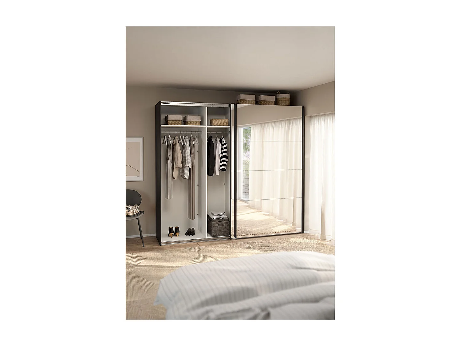 Catania armoire coulissante 2 portes avec miroir 245x220cm noir mat.