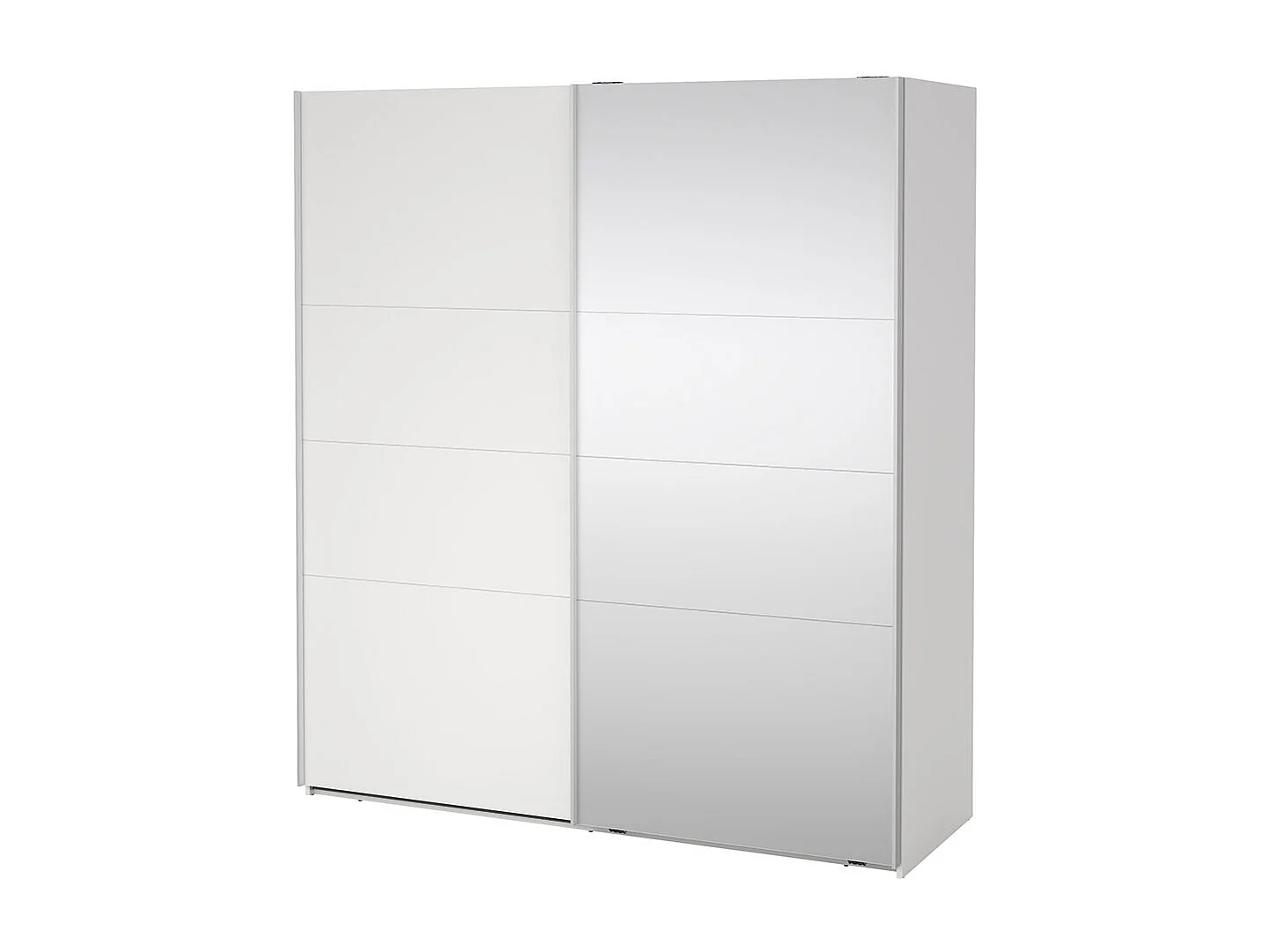 Catania Kleiderschrank 201x179x67cm, 1 Schiebetür, 1 Schiebetür mit Spiegel weiß.