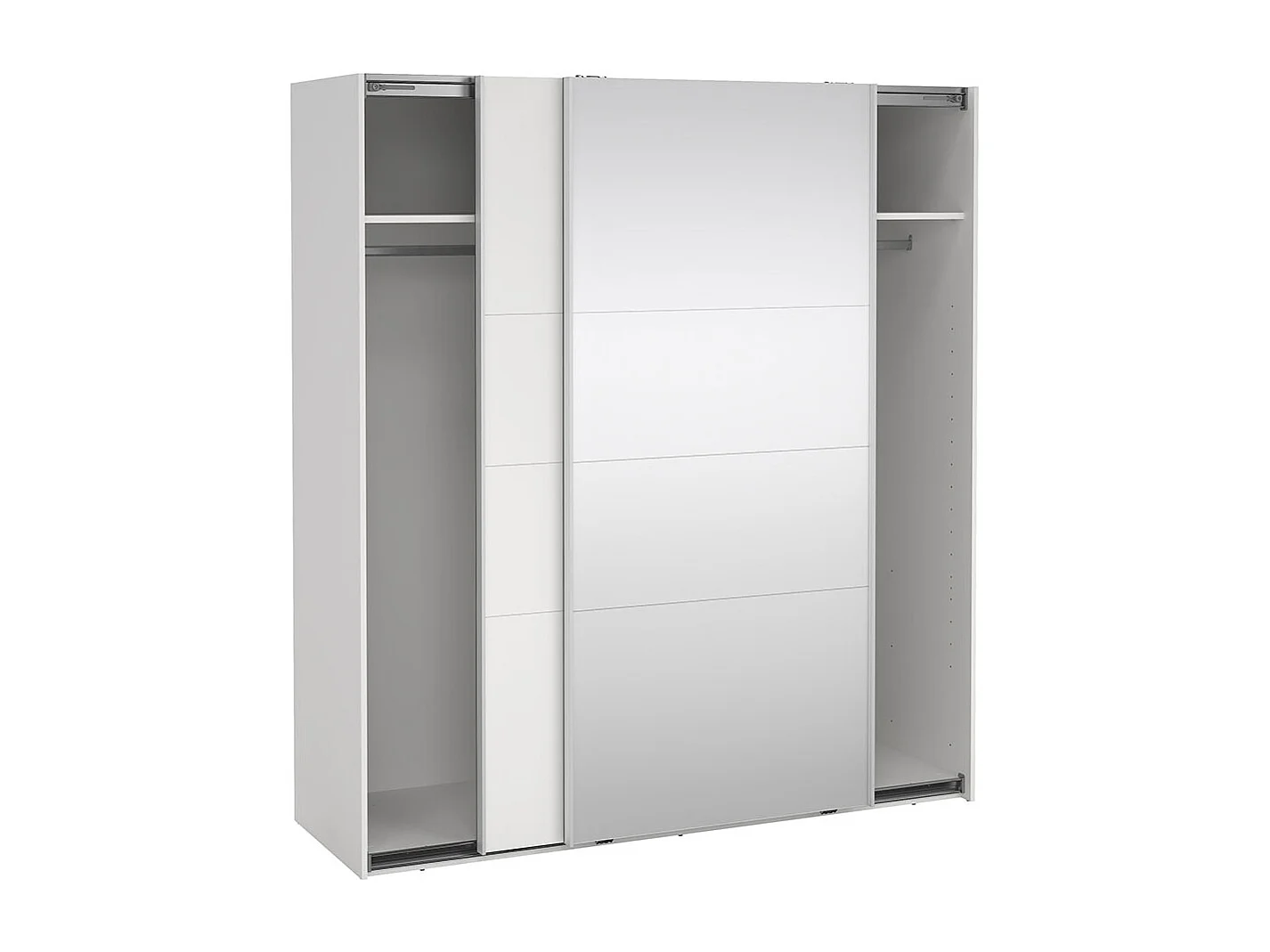 Catania Kleiderschrank 201x179x67cm, 1 Schiebetür, 1 Schiebetür mit Spiegel weiß.