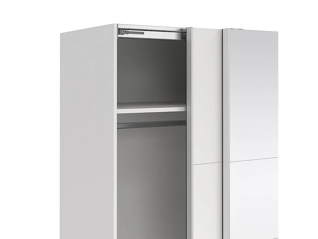 Catania Kleiderschrank 201x179x67cm, 1 Schiebetür, 1 Schiebetür mit Spiegel weiß.